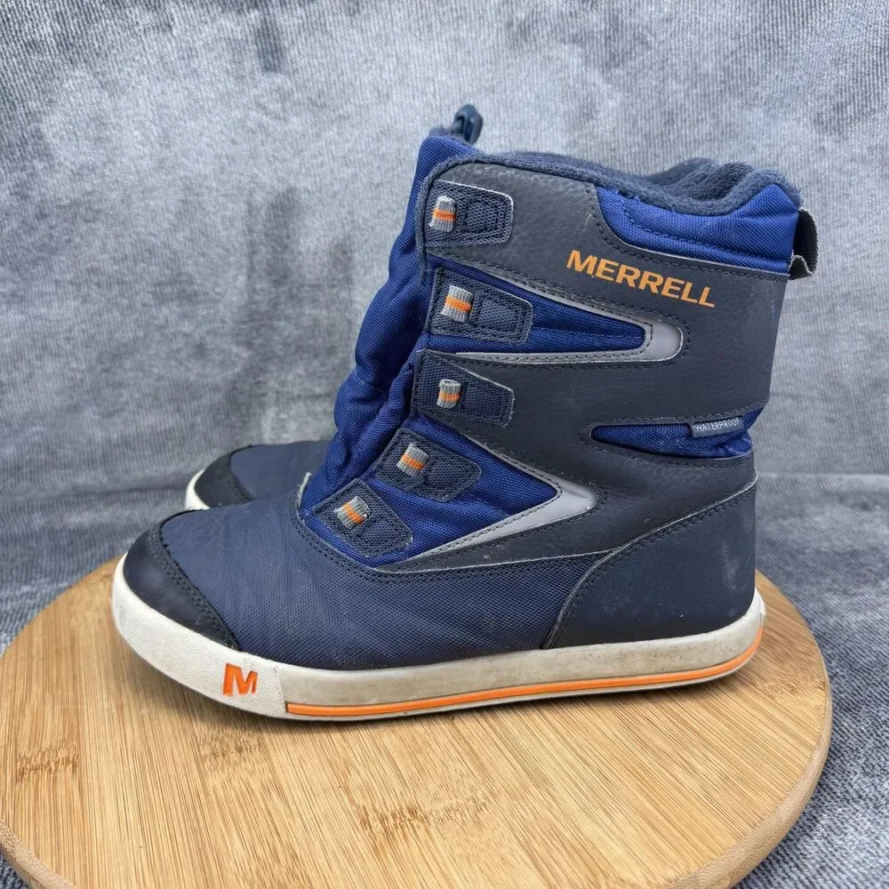 Merrell Snow Boots Boys Size 4 Blue Waterproof Insulated Winter Hiking 1K2C5184